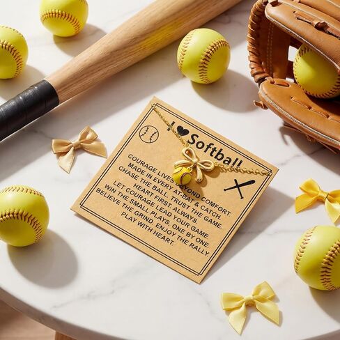 Kingdder 12 Set Softball Necklaces for Women Inspirational Brass Bow Pendant Adjustable Sport Accessories Birthday Christian Jewelry Gifts for Team Coach Player Sports Lovers in Saudi Arabia