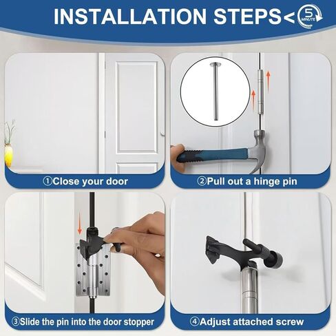 مجموعة سدادات باب بمفصلات فاخرة مكونة من 5 قطع، سدادات أبواب شديدة التحمل قابلة للتعديل مع أطراف ممتصة للصدمات من المطاط الأبيض، تركيب بدون أدوات، إغلاق هادئ، حماية للجدار والباب، أسود (2-1/2 بوصة × 1-3/4 بوصة) in Kuwait