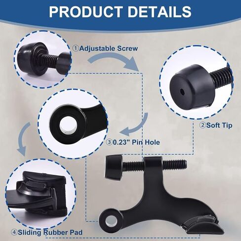 مجموعة سدادات باب بمفصلات فاخرة مكونة من 5 قطع، سدادات أبواب شديدة التحمل قابلة للتعديل مع أطراف ممتصة للصدمات من المطاط الأبيض، تركيب بدون أدوات، إغلاق هادئ، حماية للجدار والباب، أسود (2-1/2 بوصة × 1-3/4 بوصة) in Kuwait