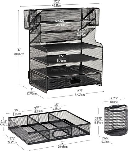 Mind Reader Mesh Desk Organizer, 6 Compartments, 1 Drawer, 2 Pen Cups, Office Desktop Organizer, Metal Mesh, Black in Saudi Arabia