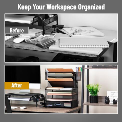 Mind Reader Mesh Desk Organizer, 6 Compartments, 1 Drawer, 2 Pen Cups, Office Desktop Organizer, Metal Mesh, Black in Saudi Arabia