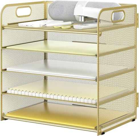 Sinboun Letter Tray Paper Organizer 5-Tier Desk Organizer File Organizer حامل ورق مع مقبض، سطح المكتب المعدني، رف المستندات، صينية مكتب الفصل الدراسي - ذهبي in Kuwait