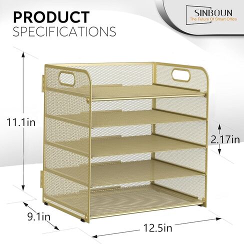 Sinboun Letter Tray Paper Organizer 5-Tier Desk Organizer File Organizer حامل ورق مع مقبض، سطح المكتب المعدني، رف المستندات، صينية مكتب الفصل الدراسي - ذهبي in Kuwait