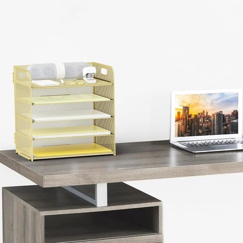 Sinboun Letter Tray Paper Organizer 5-Tier Desk Organizer File Organizer حامل ورق مع مقبض، سطح المكتب المعدني، رف المستندات، صينية مكتب الفصل الدراسي - ذهبي in Kuwait