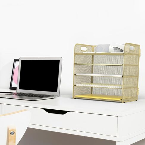 Sinboun Letter Tray Paper Organizer 5-Tier Desk Organizer File Organizer حامل ورق مع مقبض، سطح المكتب المعدني، رف المستندات، صينية مكتب الفصل الدراسي - ذهبي in Kuwait