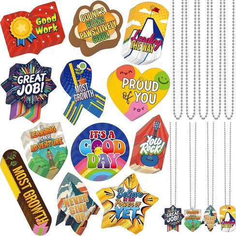120 Pack Student Reading Incentives Dog Tags Bulk with 12 Chains, Motivational Tag Education Awards Prizes PVC Waterproof Reading Necklace for School Classroom Teacher Reward, 12 Styles in Saudi Arabia