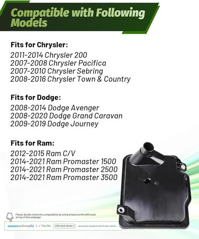 Transmission Filter and Gasket Kit Fits for Chrysler 200, Town & Country, Dodge Grand Caravan, Journey, Ram ProMaster 1500 2500 3500, Replaces 68018555AA, 05078555AA in Kuwait