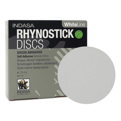 Indasa 5" Rhynostick White Line PSA Discs – Aluminum Oxide, No-Clog, Easy Release Tabs, 36-600 Grit, for Wood, Drywall & Auto Body Sanding (5 Inch Sticky Back(PSA), 100, Medium) in Saudi Arabia