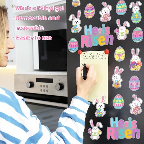 Whaline 2 Sheet Easter Thick Gel Clings He is Risen Christian Bunny Rabbit Egg Reusable Window Decals for Home School Classroom Nursery Decor Spring Holiday Party Supplies in Saudi Arabia
