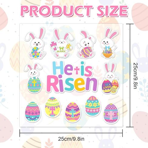 Whaline 2 Sheet Easter Thick Gel Clings He is Risen Christian Bunny Rabbit Egg Reusable Window Decals for Home School Classroom Nursery Decor Spring Holiday Party Supplies in Saudi Arabia