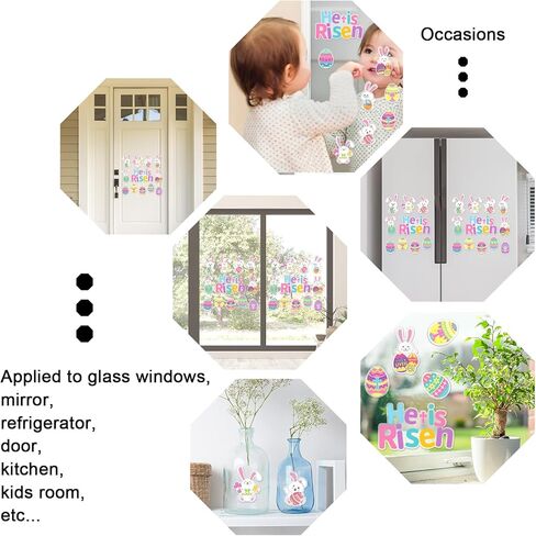 Whaline 2 Sheet Easter Thick Gel Clings He is Risen Christian Bunny Rabbit Egg Reusable Window Decals for Home School Classroom Nursery Decor Spring Holiday Party Supplies in Saudi Arabia