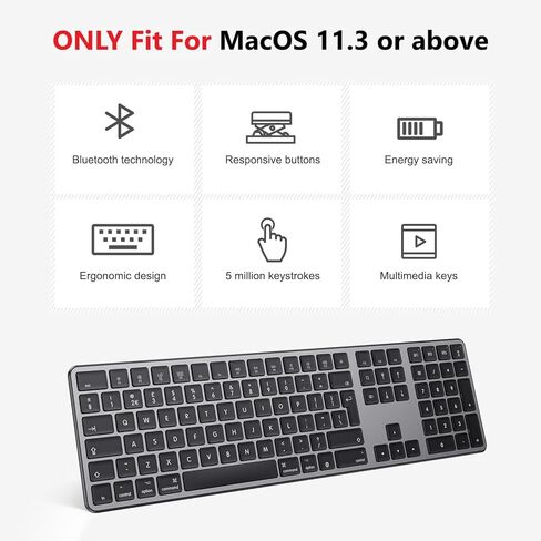 OMOTON Bluetooth Keyboard for Mac, Wireless Keyboard with Numeric Keypad, Multi-Device, Rechargeable, Compatible with MacBook Pro/Air, iMac, iMac Pro, Mac Mini, Mac Pro Laptop and PC in Kuwait
