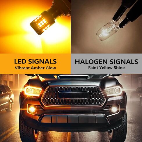 مصابيح إشارة الانعطاف LED 3157 متوافقة مع Toyota Tacoma 2001-2015 (الأمامي) و2005-2015 (الخلفي)، 4157 لمبة، أصفر كهرماني، التوصيل والتشغيل، حزمة من 2 in Saudi Arabia