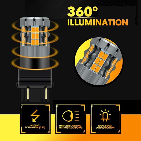 مصابيح إشارة الانعطاف LED 3157 متوافقة مع Toyota Tacoma 2001-2015 (الأمامي) و2005-2015 (الخلفي)، 4157 لمبة، أصفر كهرماني، التوصيل والتشغيل، حزمة من 2 in Saudi Arabia