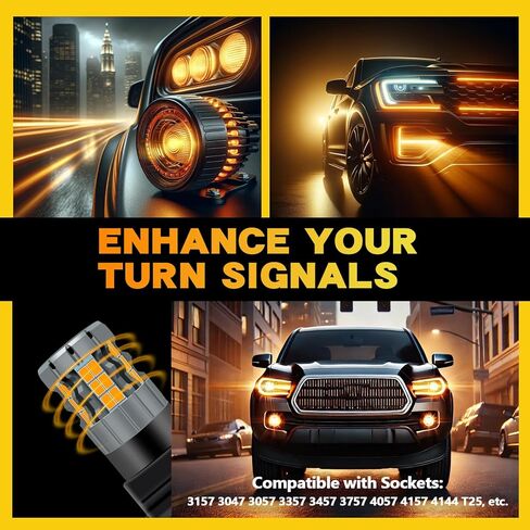 مصابيح إشارة الانعطاف LED 3157 متوافقة مع Toyota Tacoma 2001-2015 (الأمامي) و2005-2015 (الخلفي)، 4157 لمبة، أصفر كهرماني، التوصيل والتشغيل، حزمة من 2 in Saudi Arabia