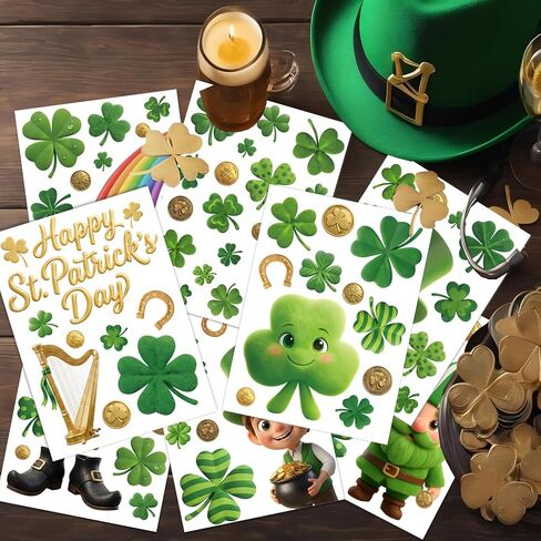 Xzentira 92 Pcs St Patricks Day Decorations Window Clings 8 Sheet for Saint Pat's Elves Shamrock Coin Bucket Window Decals for Irish Parties, and for Decorating Windows in Homes, Schools, and Offices in Saudi Arabia