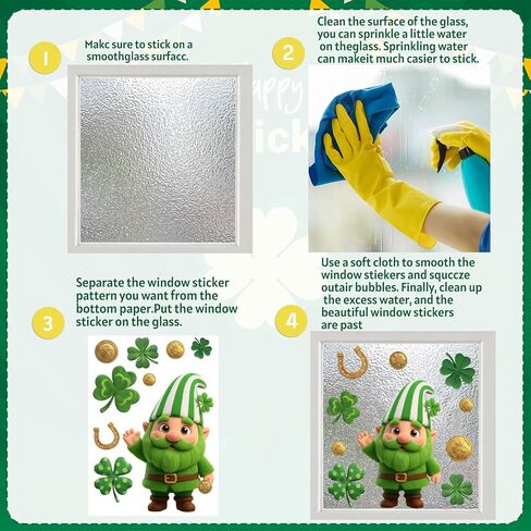 Xzentira 92 Pcs St Patricks Day Decorations Window Clings 8 Sheet for Saint Pat's Elves Shamrock Coin Bucket Window Decals for Irish Parties, and for Decorating Windows in Homes, Schools, and Offices in Saudi Arabia