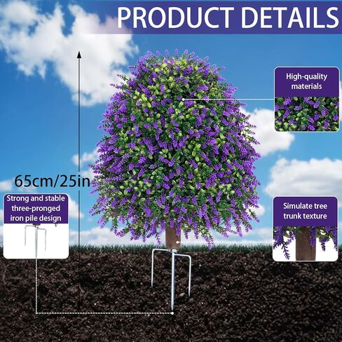 2Pcs 25''Outdoor Artificial Lavender Plants uv Resistant Fake Boxwood Topiary Ball for Porch Front Planter Garden Patio Yard Decorations in Saudi Arabia