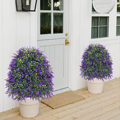 2Pcs 25''Outdoor Artificial Lavender Plants uv Resistant Fake Boxwood Topiary Ball for Porch Front Planter Garden Patio Yard Decorations in Saudi Arabia