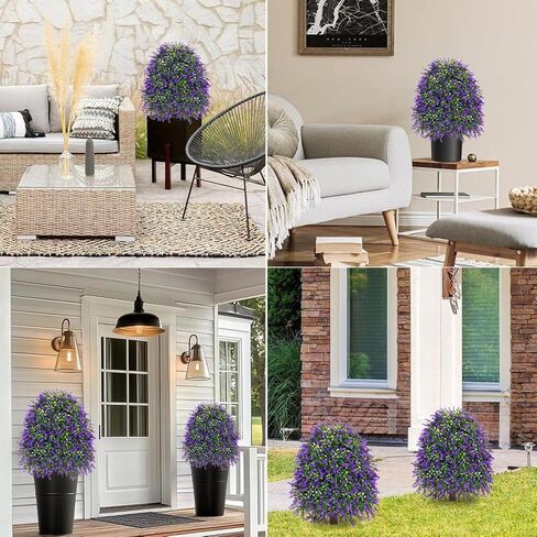 2Pcs 25''Outdoor Artificial Lavender Plants uv Resistant Fake Boxwood Topiary Ball for Porch Front Planter Garden Patio Yard Decorations in Saudi Arabia