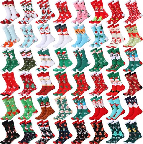 Handepo 48 Pairs Christmas Socks for Men Women Bulk Gifts for Coworkers Employee Warm Soft Holiday Crew Funny Xmas Socks(Stylish Style) in Saudi Arabia