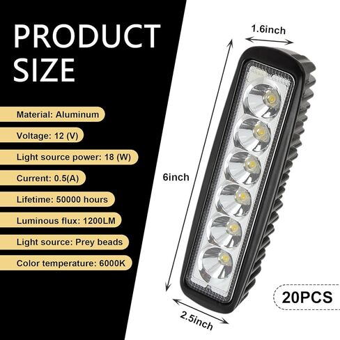 Shakas Straight-line LED Daytime Running Lights, 6000K 1200LM 18W Plastic Shell IP67 Waterproof Auxiliary Lighting Spotlight, for Cars Motorcycles Buggies Trucks Forklifts Boats (White) in Saudi Arabia