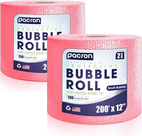 Protective Anti Static Bubble Roll Wrap for Electronics - 225FTx12IN Pink, 3/16" Dense Bubble Cushioning for Fragile Items & Packaging Supplies Shipping & Storage - Perforated Every 12IN in Saudi Arabia