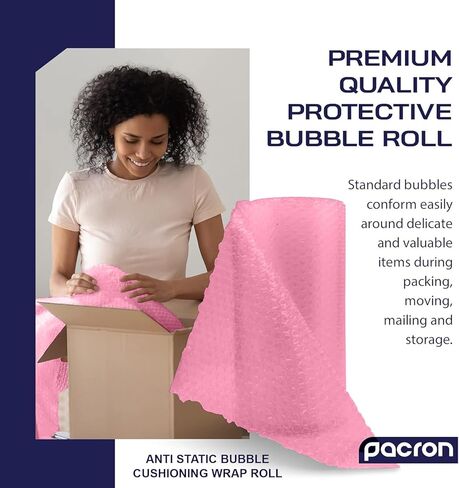 Protective Anti Static Bubble Roll Wrap for Electronics - 225FTx12IN Pink, 3/16" Dense Bubble Cushioning for Fragile Items & Packaging Supplies Shipping & Storage - Perforated Every 12IN in Saudi Arabia