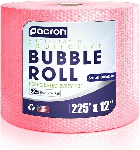 Protective Anti Static Bubble Roll Wrap for Electronics - 225FTx12IN Pink, 3/16" Dense Bubble Cushioning for Fragile Items & Packaging Supplies Shipping & Storage - Perforated Every 12IN in Saudi Arabia