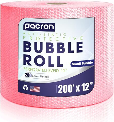 Protective Anti Static Bubble Roll Wrap for Electronics - 225FTx12IN Pink, 3/16" Dense Bubble Cushioning for Fragile Items & Packaging Supplies Shipping & Storage - Perforated Every 12IN in Saudi Arabia
