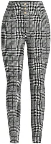 Women's Work Pants Checkered Business Casual Stretch Slim Fit Elastic Waist with Tummy Control Fall Office Dress Pants in Saudi Arabia