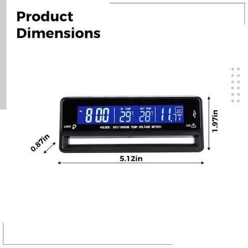 Car Thermometer Gauge Temperature for with Indoor Outdoor Monitoring, Ts-7010V Model, Voltage Display Clock and, 12V-24V Vehicles for in Saudi Arabia