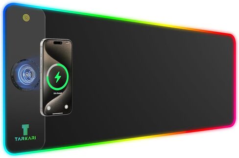لوحة ماوس TARKARI مغناطيسية لاسلكية للشحن RGB، حصيرة مكتب كبيرة للألعاب مقاومة للماء، لوحة ماوس سوداء مقاس 31.5 بوصة × 15.8 بوصة، سطح فائق النعومة، قاعدة مطاطية غير قابلة للانزلاق، وسادة مكتب للكمبيوتر المحمول بلوحة مفاتيح in Kuwait
