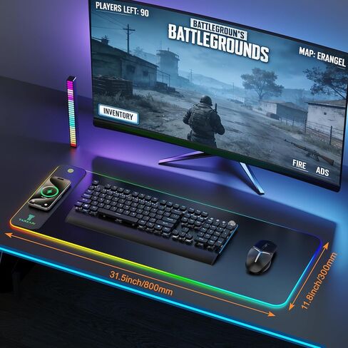 لوحة ماوس TARKARI مغناطيسية لاسلكية للشحن RGB، حصيرة مكتب كبيرة للألعاب مقاومة للماء، لوحة ماوس سوداء مقاس 31.5 بوصة × 15.8 بوصة، سطح فائق النعومة، قاعدة مطاطية غير قابلة للانزلاق، وسادة مكتب للكمبيوتر المحمول بلوحة مفاتيح in Kuwait