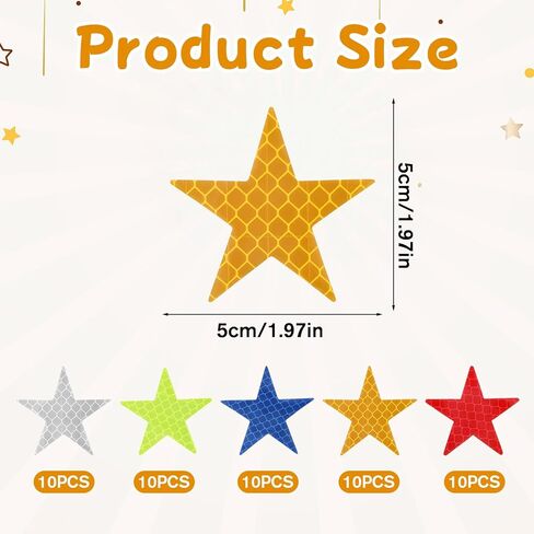 50PCS Warning Reflective Sticker, Star Shape Reflective Stickers, Night Visibility Adhesive Safety Sticker, Waterproof Reflector Decal for Motorcycle, Bicycle, Car, Trailer, Truck, Clothing and Helmet in Saudi Arabia