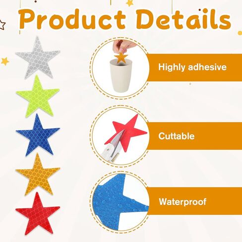50PCS Warning Reflective Sticker, Star Shape Reflective Stickers, Night Visibility Adhesive Safety Sticker, Waterproof Reflector Decal for Motorcycle, Bicycle, Car, Trailer, Truck, Clothing and Helmet in Saudi Arabia