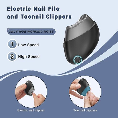 Electric Nail Clipper, Upgraded Toe Nail Clippers with Nail Scraps Storage, 2 Speeds, Magnetic Cover, Type-C Rechargeable, Automatic Electric Nail File for Thick Toenails, Adult, Seniors, Men (Black) in Saudi Arabia