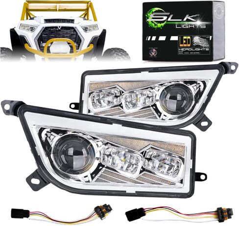 مصباح أمامي SLK-Customs RZR LED متوافق مع Polaris General، RZR 900s، razor 1000 XP Turbo (يناسب: 2015-2019) (كروم) in Kuwait