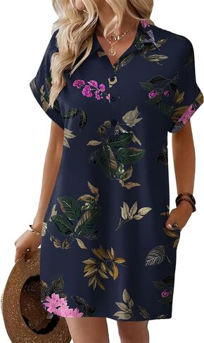 HOTOUCH Womens Summer Shirt Dress Short Sleeve Floral Shift Dress Casual Loose Flowy Beach Sundress with Pockets in Saudi Arabia