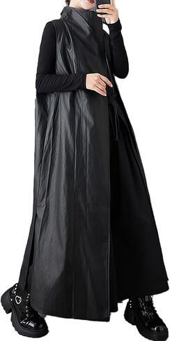 معاطف نسائية من ellazhu ملابس خارجية برقبة وهمية بدون أكمام وجيوب جانبية كبيرة الحجم بحاشية طويلة GZ709 A in Saudi Arabia