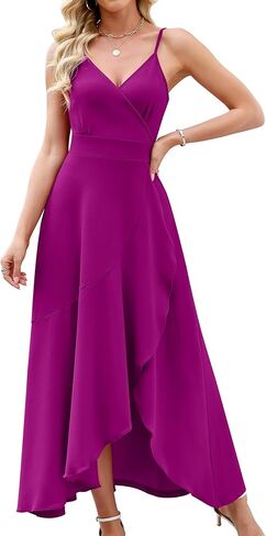 ANRABESS Formal Dresses for Women Evening Party Cocktail Long Dress Split Elegant V Neck Wrap Ruffle Wedding Guest Dresses in Saudi Arabia