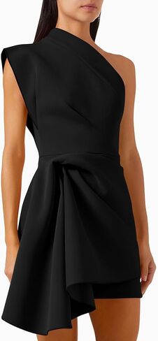 GOBLES Women's Elegant One Shoulder Asymmetrical Draped Mini Cocktail Party Dress in Saudi Arabia