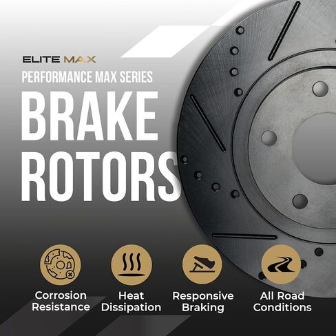 Max Advanced Brakes Front & Rear Brake Kit Compatible With 2006-2010 2011 2012 Mitsubishi Eclipse 3.8L Galant 3.8L Replacement Drilled Slotted Black Coated Disc Brake Rotors and Ceramic Brake Pads in Kuwait