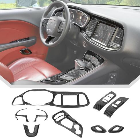 JeCar 13pcs Carbon Fiber Interior Trim Kit Overlay for 2015+ Dodge Challenger Interior Accessories in Kuwait
