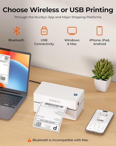 MUNBYN 130B Bluetooth Thermal Label Printer+4"x6" Direct Thermal Labels in Saudi Arabia