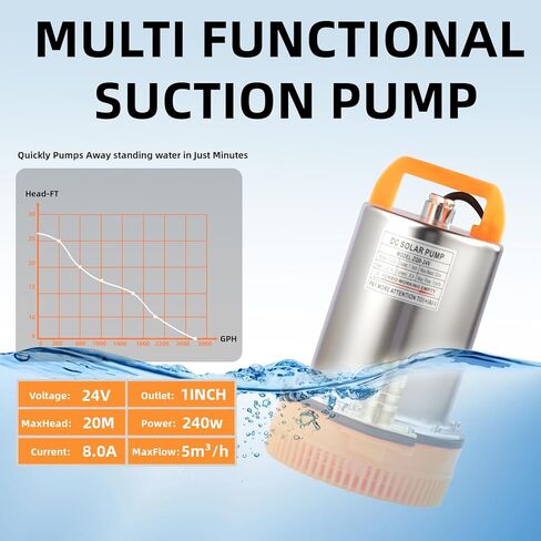 DC 12V Submersible Water Pump Submersible Deep Well Water Pump 1 inch Outlet，Irrigation Water Pump with Upgrade Copper Motor in Saudi Arabia