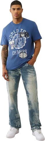 True Religion Men’s AOP Ricky SN Flap Jeans – 34" Inseam, Flap Pockets, Contrast Stitching, Premium Denim in Saudi Arabia