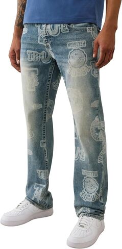 True Religion Men’s AOP Ricky SN Flap Jeans – 34" Inseam, Flap Pockets, Contrast Stitching, Premium Denim in Saudi Arabia