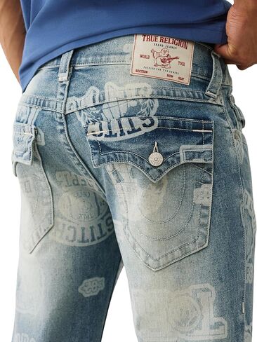 True Religion Men’s AOP Ricky SN Flap Jeans – 34" Inseam, Flap Pockets, Contrast Stitching, Premium Denim in Saudi Arabia