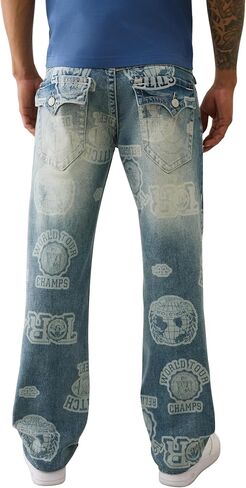 True Religion Men’s AOP Ricky SN Flap Jeans – 34" Inseam, Flap Pockets, Contrast Stitching, Premium Denim in Saudi Arabia